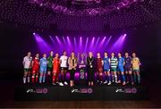 5 February 2025; Ashley Morrow, head of brand, advertising and sponsorship at SSE Airtricity; and Lord Mayor of Dublin Emma Blain with SSE Airtricity Women's Premier Division players, from left, Ciara McNamara of Cork City, Eimear Lafferty of Sligo Rovers, Keelin Dodd of DLR Waves, Karen Duggan of Peamount United, Pearl Slattery of Shelbourne, Izzy Groves of Athlone Town, Lynsey McKey of Galway United, Jillian O'Toole of Treaty United, Aine O'Gorman of Shamrock Rovers, Danielle Griffin of Waterford, Ciara Rossiter of Wexford and Rachel Kelly of Bohemians during the SSE Airtricity Men’s Premier Division, SSE Airtricity Men’s First Division and SSE Airtricity Women’s Premier Division Launch 2025 at Mansion House in Dublin. Photo by Stephen McCarthy/Sportsfile