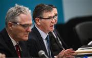 6 February 2025; Ard Stiúrthóir of the GAA Tom Ryan, centre, during the GAA Annual Report media event at Croke Park in Dublin. Photo by Seb Daly/Sportsfile