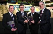 6 February 2025; In attendance are, from left, GAA director of finance Ger Mulryan, Ard Stiúrthóir of the GAA Tom Ryan, Croke Park Stadium Director Peter McKenna and Uachtarán Chumann Lúthchleas Gael Jarlath Burns before the GAA Annual Report media event at Croke Park in Dublin. Photo by Seb Daly/Sportsfile