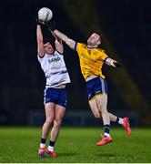6 February 2025; Callum O'Neill of Ulster University in action against Jack Tumulty of DCU Dóchas Éireann during the Electric Ireland Higher Education GAA Sigerson Cup semi-final match between Ulster University and DCU Dóchas Éireann at Kingspan Breffni Park in Cavan. Photo by Tyler Miller/Sportsfile