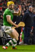1 February 2025; Limerick manager John Kiely looks on as Séamus Flanagan of Limerick puts his hand up for a pass during the Allianz Hurling League Division 1A match between Cork and Limerick at SuperValu Páirc Uí Chaoimh in Cork. Photo by Piaras Ó Mídheach/Sportsfile