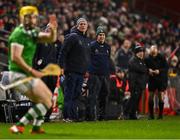 1 February 2025; Limerick manager John Kiely looks on as Séamus Flanagan of Limerick puts his hand up for a pass during the Allianz Hurling League Division 1A match between Cork and Limerick at SuperValu Páirc Uí Chaoimh in Cork. Photo by Piaras Ó Mídheach/Sportsfile