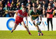2 February 2025; Jason Foley of Kerry and Paul Cassidy of Derry during the Allianz Football League Division 1 match between Derry and Kerry at Celtic Park in Derry. Photo by Stephen McCarthy/Sportsfile