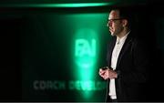 8 February 2025; FAI chief football officer Marc Canham speaking during an FAI Coaching Development Conference at the Aviva Stadium in Dublin. Photo by Seb Daly/Sportsfile