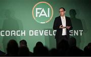 8 February 2025; FAI chief football officer Marc Canham speaking during an FAI Coaching Development Conference at the Aviva Stadium in Dublin. Photo by Seb Daly/Sportsfile