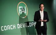 8 February 2025; FAI chief football officer Marc Canham speaking during an FAI Coaching Development Conference at the Aviva Stadium in Dublin. Photo by Seb Daly/Sportsfile