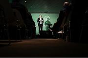 8 February 2025; FAI chief football officer Marc Canham speaking during an FAI Coaching Development Conference at the Aviva Stadium in Dublin. Photo by Seb Daly/Sportsfile