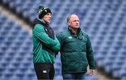 8 February 2025; Interim head coach Simon Easterby, left, and IRFU performance director David Humphreys during an Ireland rugby captain's run at Scottish Gas Murrayfield Stadium in Edinburgh, Scotland. Photo by Ramsey Cardy/Sportsfile