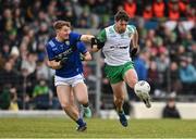 8 February 2025; Conor O'Donnell of Donegal in action against Damien Bourke of Kerry during the Allianz Football League Division 1 match between Kerry and Donegal at Fitzgerald Stadium in Killarney, Kerry. Photo by Brendan Moran/Sportsfile