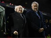 7 February 2025; President of Ireland Michael D Higgins and FAI President Paul Cooke, right, before the 2025 Men's FAI President's Cup final match between Shelbourne and Drogheda United at Tolka Park in Dublin. Photo by Stephen McCarthy/Sportsfile