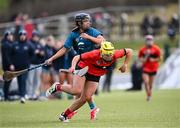 8 February 2025; Clodagh Finn of UCC in action against Emma O'Byrne of TUD during the Electric Ireland Ashbourne Cup semi-final match between University College Cork and TU Dublin at the University of Galway Connacht GAA AirDome in Bekan, Mayo. Photo by Piaras Ó Mídheach/Sportsfile