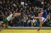 8 February 2025; Killian Spillane of Kerry has a shot despite the efforts of Eoghan Bán Gallagher of Donegal during the Allianz Football League Division 1 match between Kerry and Donegal at Fitzgerald Stadium in Killarney, Kerry. Photo by Brendan Moran/Sportsfile