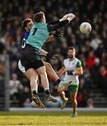 8 February 2025; Donegal goalkeeper Shaun Patton punches clear from Paudie Clifford of Kerry during the Allianz Football League Division 1 match between Kerry and Donegal at Fitzgerald Stadium in Killarney, Kerry. Photo by Brendan Moran/Sportsfile