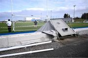 8 February 2025; A general view of damage to the venue, during what was the first game back at the venue since the damage caused by Storm Éowyn, at the Electric Ireland Ashling Murphy Cup final match between Queens University Belfast 2 and ATU Galway at the University of Galway Connacht GAA AirDome in Bekan, Mayo. Photo by Piaras Ó Mídheach/Sportsfile