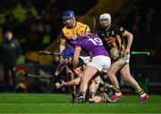 8 February 2025;  Stephen Donnelly of Kilkenny is tackled by Damien Reck, 19, and Charlie McGuckin of Wexford during the Allianz Hurling League Division 1A match between Wexford and Kilkenny at Chadwicks Wexford Park in Wexford. Photo by Ray McManus/Sportsfile