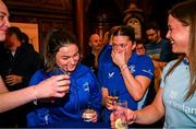 5 February 2025; Leinster Rugby, in association with Bank of Ireland, welcomed players, coaches and members of the media to College Green for the exclusive screening of ‘This Is Leinster’, a five-part behind the scenes documentary of the women’s team interprovincial success in the summer of 2024. The documentary, shot by the Leinster Rugby in-house videography team and led by Tom O’Sullivan, features never before seen footage and access with the wider squad, plus in-depth conversations with head coach Tania Rosser, captain Hannah O’Connor, and players Eimear Corri and Ruth Campbell. The documentary goes live at 7pm on Thursday evening, 6 February 2025 across all Leinster Rugby social platforms. Pictured are, from left, Leinster's Jane Neill, Kelly Burke, Jade Gaffney and Robyn O'Connor. Photo by Shauna Clinton/Sportsfile