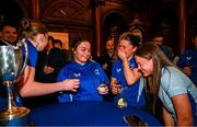 5 February 2025; Leinster Rugby, in association with Bank of Ireland, welcomed players, coaches and members of the media to College Green for the exclusive screening of ‘This Is Leinster’, a five-part behind the scenes documentary of the women’s team interprovincial success in the summer of 2024. The documentary, shot by the Leinster Rugby in-house videography team and led by Tom O’Sullivan, features never before seen footage and access with the wider squad, plus in-depth conversations with head coach Tania Rosser, captain Hannah O’Connor, and players Eimear Corri and Ruth Campbell. The documentary goes live at 7pm on Thursday evening, 6 February 2025 across all Leinster Rugby social platforms. Pictured are, from left, Leinster's Jane Neill, Kelly Burke, Jade Gaffney and Robyn O'Connor. Photo by Shauna Clinton/Sportsfile