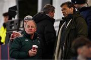 8 February 2025; IRFU performance director David Humphreys, left, in converation with Scottish Rugby performance director David Nucifora during the U20 Six Nations Rugby Championship match between Scotland and Ireland at Hive Stadium in Edinburgh, Scotland.  Photo by Ramsey Cardy/Sportsfile