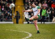 8 February 2025; Patrick McBrearty of Donegal takes a free kick from outside the 40m arc during the Allianz Football League Division 1 match between Kerry and Donegal at Fitzgerald Stadium in Killarney, Kerry. Photo by Brendan Moran/Sportsfile