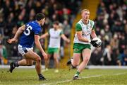 8 February 2025; Oisín Gallen of Donegal in action against Mike Breen of Kerry during the Allianz Football League Division 1 match between Kerry and Donegal at Fitzgerald Stadium in Killarney, Kerry. Photo by Brendan Moran/Sportsfile
