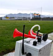 8 February 2025; A hooter in position pitchside, used to signal half-time and the end of the game, before the Allianz Football League Division 1 match between Kerry and Donegal at Fitzgerald Stadium in Killarney, Kerry. Photo by Brendan Moran/Sportsfile
