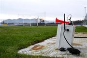 8 February 2025; A hooter in position pitchside, used to signal half-time and the end of the game, before the Allianz Football League Division 1 match between Kerry and Donegal at Fitzgerald Stadium in Killarney, Kerry. Photo by Brendan Moran/Sportsfile
