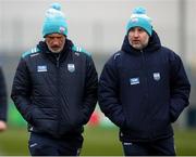 9 February 2025; Waterford manager Peter Queally, left, with coach Eoin Kelly before the Allianz Hurling League Division 1B match between Waterford and Laois at Walsh Park in Waterford. Photo by Michael P Ryan/Sportsfile
