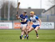 9 February 2025; Aidan Corby of Laois in action against Sean Walsh of Waterford during the Allianz Hurling League Division 1B match between Waterford and Laois at Walsh Park in Waterford. Photo by Michael P Ryan/Sportsfile