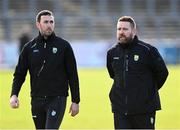 2 February 2025; Kerry head coach Cian O'Neill, right, and coach Pa McCarthy before the Allianz Football League Division 1 match between Derry and Kerry at Celtic Park in Derry. Photo by Stephen McCarthy/Sportsfile