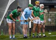 9 February 2025; Limerick goalkeeper Shane Dowling, second from left, with teammates, from left, Ethan Hurley, Dan Morrissey and Fergal O’Connor during the Allianz Hurling League Division 1A match between Limerick and Tipperary at TUS Gaelic Grounds in Limerick. Photo by Seb Daly/Sportsfile