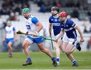 9 February 2025; Jack Penderdast of Waterford in action against Fiachra C Fennell of Laois during the Allianz Hurling League Division 1B match between Waterford and Laois at Walsh Park in Waterford. Photo by Michael P Ryan/Sportsfile