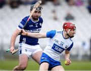 9 February 2025; Patrick Fitzgerald of Waterford in action against Padraic Dunne of Laois during the Allianz Hurling League Division 1B match between Waterford and Laois at Walsh Park in Waterford. Photo by Michael P Ryan/Sportsfile