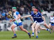 9 February 2025; Jack Penderdast of Waterford in action against Fiachra C Fennell of Laois during the Allianz Hurling League Division 1B match between Waterford and Laois at Walsh Park in Waterford. Photo by Michael P Ryan/Sportsfile