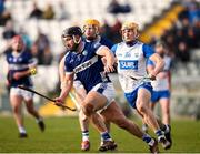 9 February 2025; Lee Cleere of Laois in action against Ian Kenny of Waterford during the Allianz Hurling League Division 1B match between Waterford and Laois at Walsh Park in Waterford. Photo by Michael P Ryan/Sportsfile