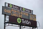 9 February 2025; A general view of the scoreboard after the Allianz Hurling League Division 1B match between Waterford and Laois at Walsh Park in Waterford. Photo by Michael P Ryan/Sportsfile