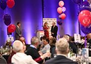 7 February 2025; Niall Scully, representing the Evening Herald in Dublin, who was winner of the Local Journalist of the Year award, is interviewed by MC Gráinne McElwain at the 2024 LGFA National Volunteer of the Year awards ceremony at Croke Park in Dublin. Photo by Piaras Ó Mídheach/Sportsfile