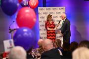 7 February 2025; John Leetch from the Castlelyons club in Cork, winner of the Club Committee Officer of the Year award, is interviewed by MC Gráinne McElwain at the 2024 LGFA National Volunteer of the Year awards ceremony at Croke Park in Dublin. Photo by Piaras Ó Mídheach/Sportsfile