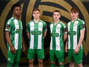 8 February 2025; Players, from left, Alain Kizenga, Billy O'Neill, Rhys Knight and Phillip Cooney during a Bray Wanderers squad portraits session at Carlisle Grounds in Bray, Wicklow. Photo by Stephen McCarthy/Sportsfile