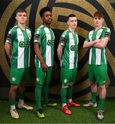 8 February 2025; Players, from left, Billy O'Neill, Alain Kizenga, Rhys Knight and Phillip Cooney during a Bray Wanderers squad portraits session at Carlisle Grounds in Bray, Wicklow. Photo by Stephen McCarthy/Sportsfile