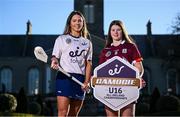 12 February 2025; Saoirse McCarthy, Cork Senior Player and Galway U16 Captain, Roisin Coleman pictured at the launch of eir's three-year sponsorship agreement with the Camogie Association. eir, proud sponsor of the Camogie U16 All-Ireland Championship, celebrated the official launch of the 2025 season, which threw-in on Sunday, 9th February. As part of their sponsorship, eir is introducing the “eir Game of the Week,” spotlighting one standout fixture from across all divisions, along with the eir Player of the Match. Photo by Seb Daly/Sportsfile
