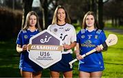 12 February 2025; eir, proud sponsor of the Camogie U16 All-Ireland Championship, celebrated the official launch of the 2025 season, which threw-in on Sunday, 9th February. As part of their sponsorship, eir is introducing the “eir Game of the Week,” spotlighting one standout fixture from across all divisions, along with the eir Player of the Match. Pictured, from left, is Rebecca Clark, Cavan U16 Co-Captain, Saoirse McCarthy, Cork Senior Player and Faith Dunne, Cavan U16 Co-Captain. This season also marks the beginning of eir’s three-year sponsorship agreement with the Camogie Association. Photo by Seb Daly/Sportsfile