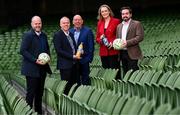12 February 2025; Pictured, from left, Stephen Cramp, Marketing Director, Britvic Ireland; FAI Commercial Director Sean Kavanagh; Kevin Donnelly, Managing Director, Britvic Ireland; Dee Cunniam, Head of Brand Marketing & Innovation, Britvic Ireland; and FAI grassroots director Ger McDermott at the Aviva Stadium, to mark the kick-off of a five-year partnership between MiWadi and Football Association Ireland. MiWadi will become the title sponsor of the largest summer grassroots programme in the country. Photo by Ramsey Cardy/Sportsfile