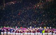 8 February 2025; The Galway team and supporters stand for a moments silence in memory of the late Michael Coleman before the Allianz Hurling League Division 1A match between Galway and Clare at Pearse Stadium in Galway. Photo by Tyler Miller/Sportsfile