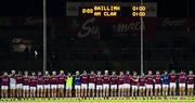 8 February 2025; The Galway team stand for a moment of silence in memory of former Galway hurler Michael Coleman before the Allianz Hurling League Division 1A match between Galway and Clare at Pearse Stadium in Galway. Photo by John Sheridan/Sportsfile