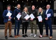 12 February 2025; In attendance are, from left, Indecon economist and partner Hugh Hennessy, GPA chief executive officer Tom Parsons, GPA national executive committee co-chair Aisling Maher, GPA national executive committee co-chair Niall Morgan, GPA head of equality and player relations Gemma Begley and GPA board of directors chair Brian MacCraith, at The Alex Hotel in Dublin before the launch of an independent report, carried out by Indecon International Economic and Strategic Consultants, into the economic impact of inter-county Gaelic games. Photo by Seb Daly/Sportsfile