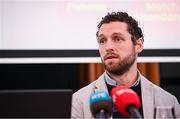 12 February 2025; GPA chief executive officer Tom Parsons addresses attendees at The Alex Hotel in Dublin during the launch of an independent report, carried out by Indecon International Economic and Strategic Consultants, into the economic impact of inter-county Gaelic games. Photo by Seb Daly/Sportsfile