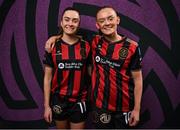 11 February 2025; Sarah McKevitt and Katie Malone during a Bohemians FC squad portraits session at DCU Sports Complex in Dublin. Photo by David Fitzgerald/Sportsfile
