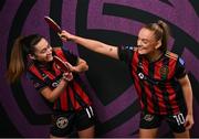11 February 2025; Sarah McKevitt and Katie Malone during a Bohemians FC squad portraits session at DCU Sports Complex in Dublin. Photo by David Fitzgerald/Sportsfile