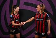 11 February 2025; Sarah McKevitt and Katie Malone during a Bohemians FC squad portraits session at DCU Sports Complex in Dublin. Photo by David Fitzgerald/Sportsfile