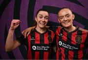 11 February 2025; Sarah McKevitt and Katie Malone during a Bohemians FC squad portraits session at DCU Sports Complex in Dublin. Photo by David Fitzgerald/Sportsfile